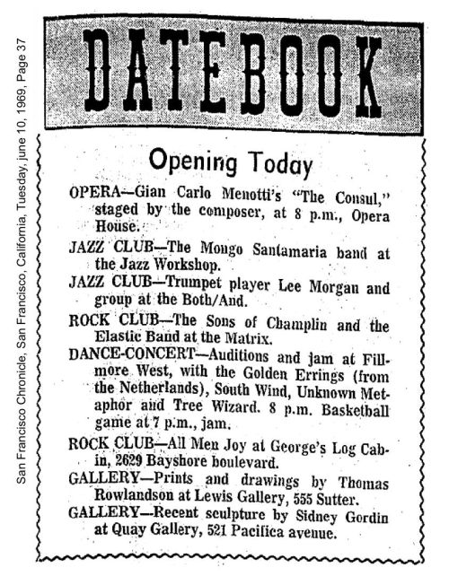 Golden Earrings show ad San Francisco Chronicle newspaper June 10 1969 San Francisco - Fillmore West